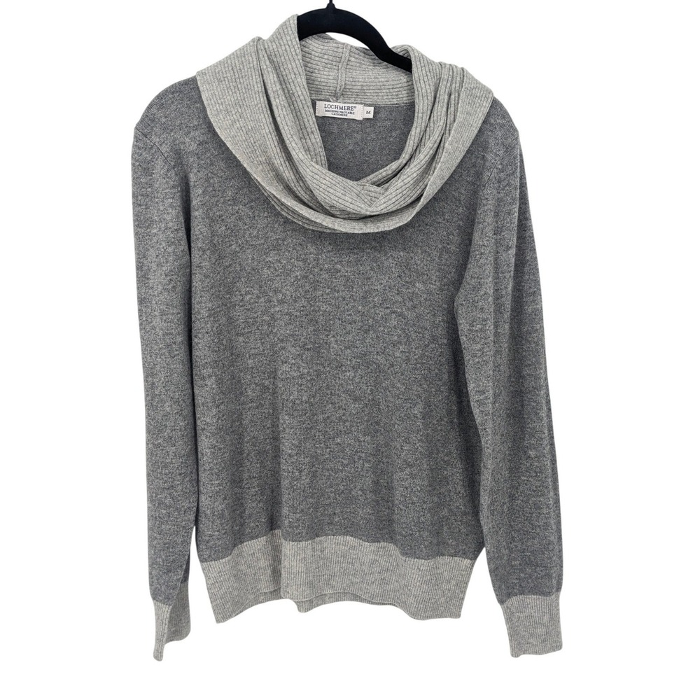 Lochmere Cashmere Sweater Womens Medium Gray Cowl Neck Pullover Lightweight Soft